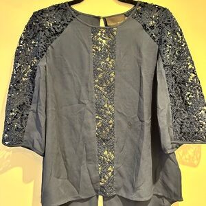 Ginger & Smart Navy Lace Embellished Blouse